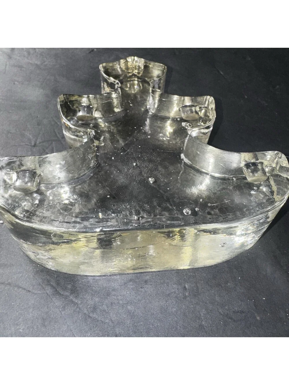 Vintage Thick Glass Christmas Tree Candle Holder MCM Candelabra Modernist Decor